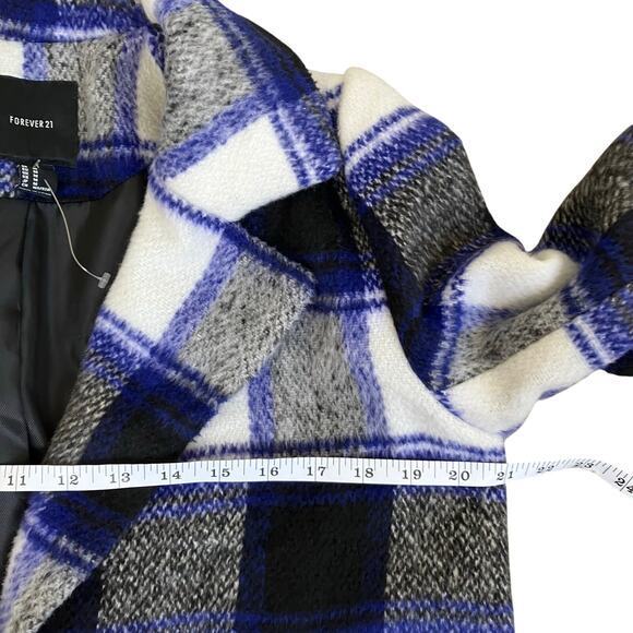 Forever 21 Sz M Longline Textured Plaid Coat Retro Duster Peacoat Relaxed Fit - Picture 13 of 16